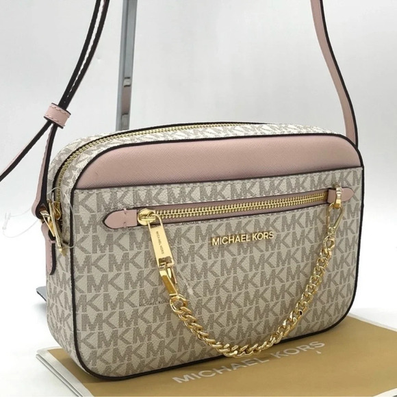 Michael Kors EW Zip Chain Xbody Bag Vanilla/ Light Pink - Picture 1 of 14